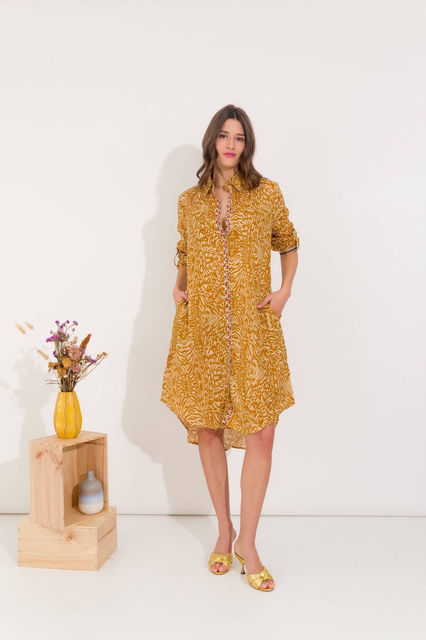 Mid-length cotton shirt dress