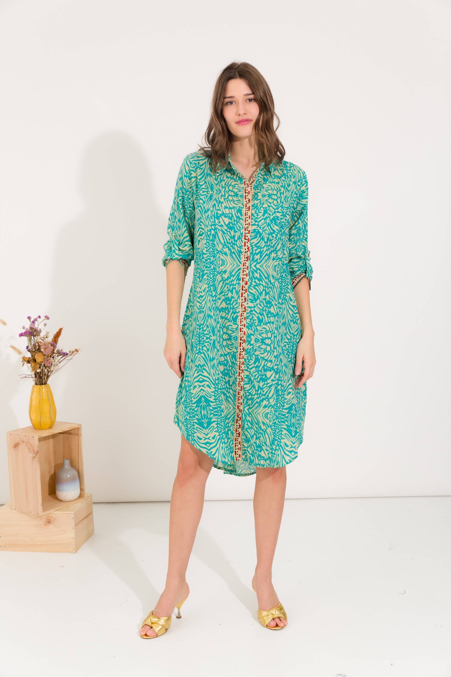 Mid-length cotton shirt dress