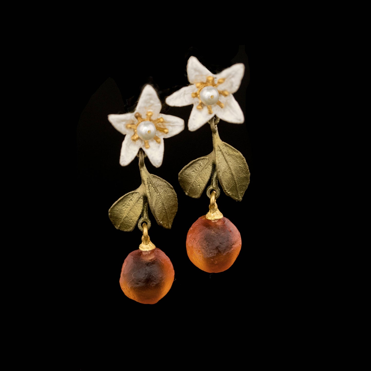 Orange Blossom Flower & Drop Post Earrings