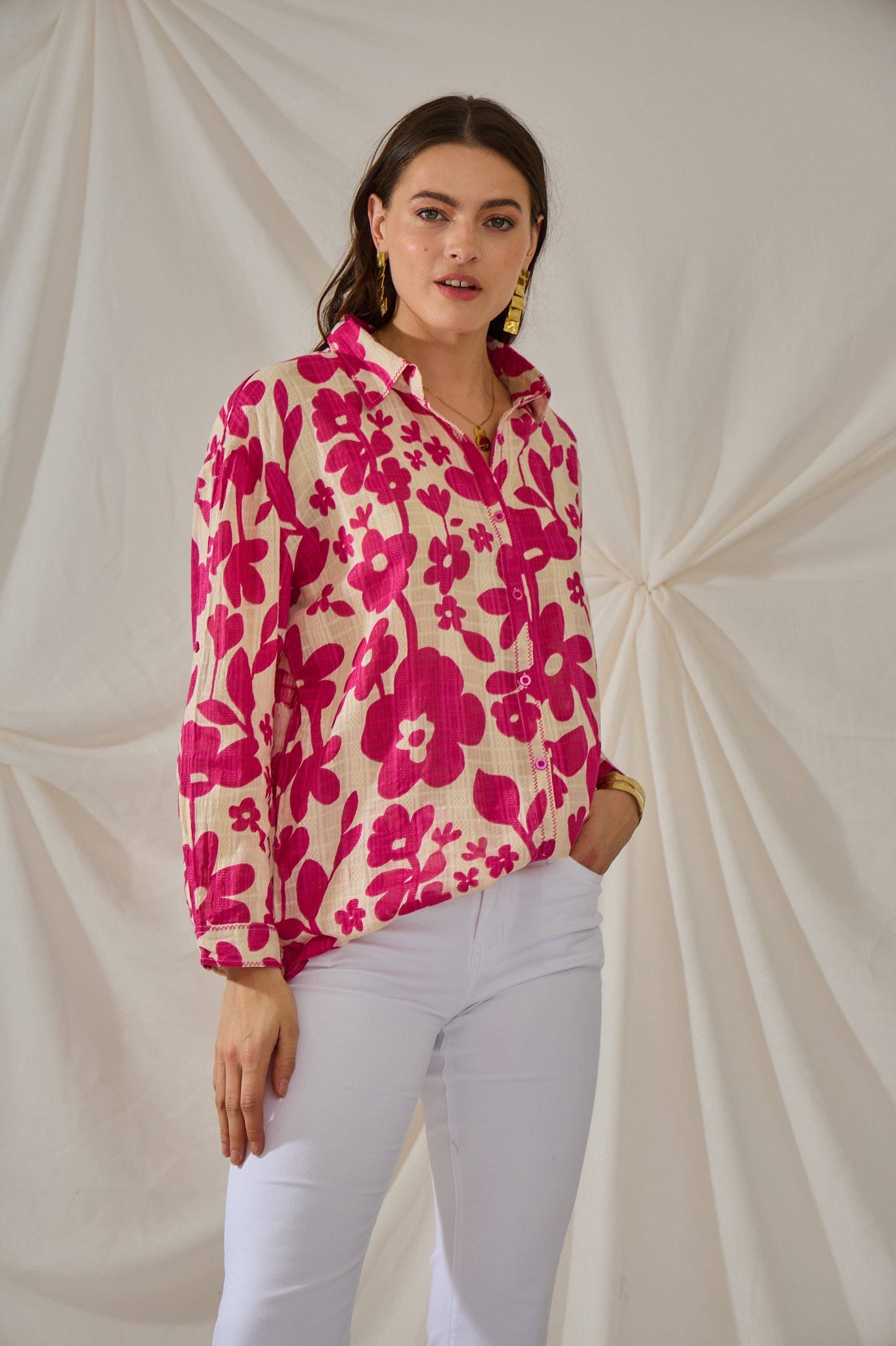 Fuschia cotton floral blouse