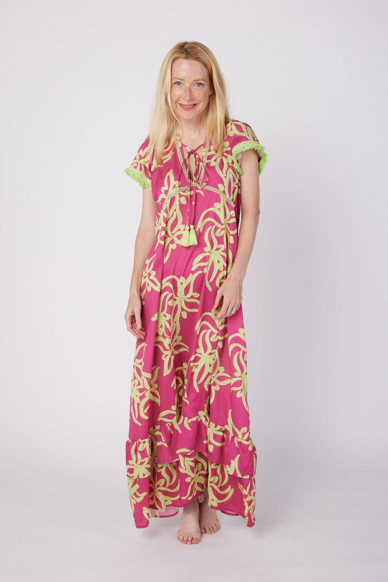 Brigida Resort Wear Maxi Dress Pink Green