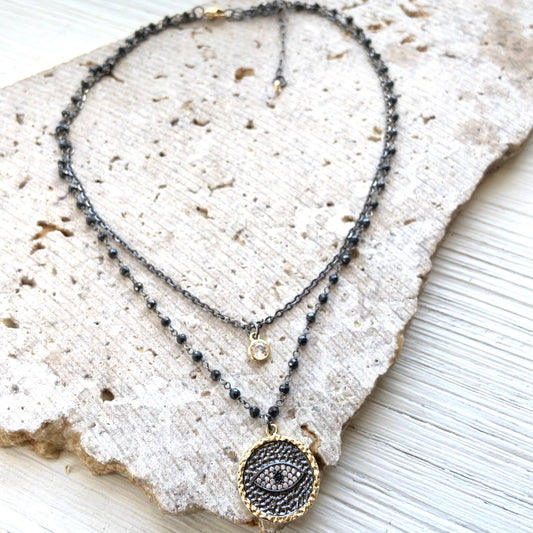 Evil eye third eye protection charm necklace layering