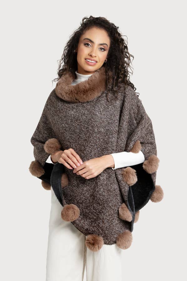 Posey Fur Pompom Poncho