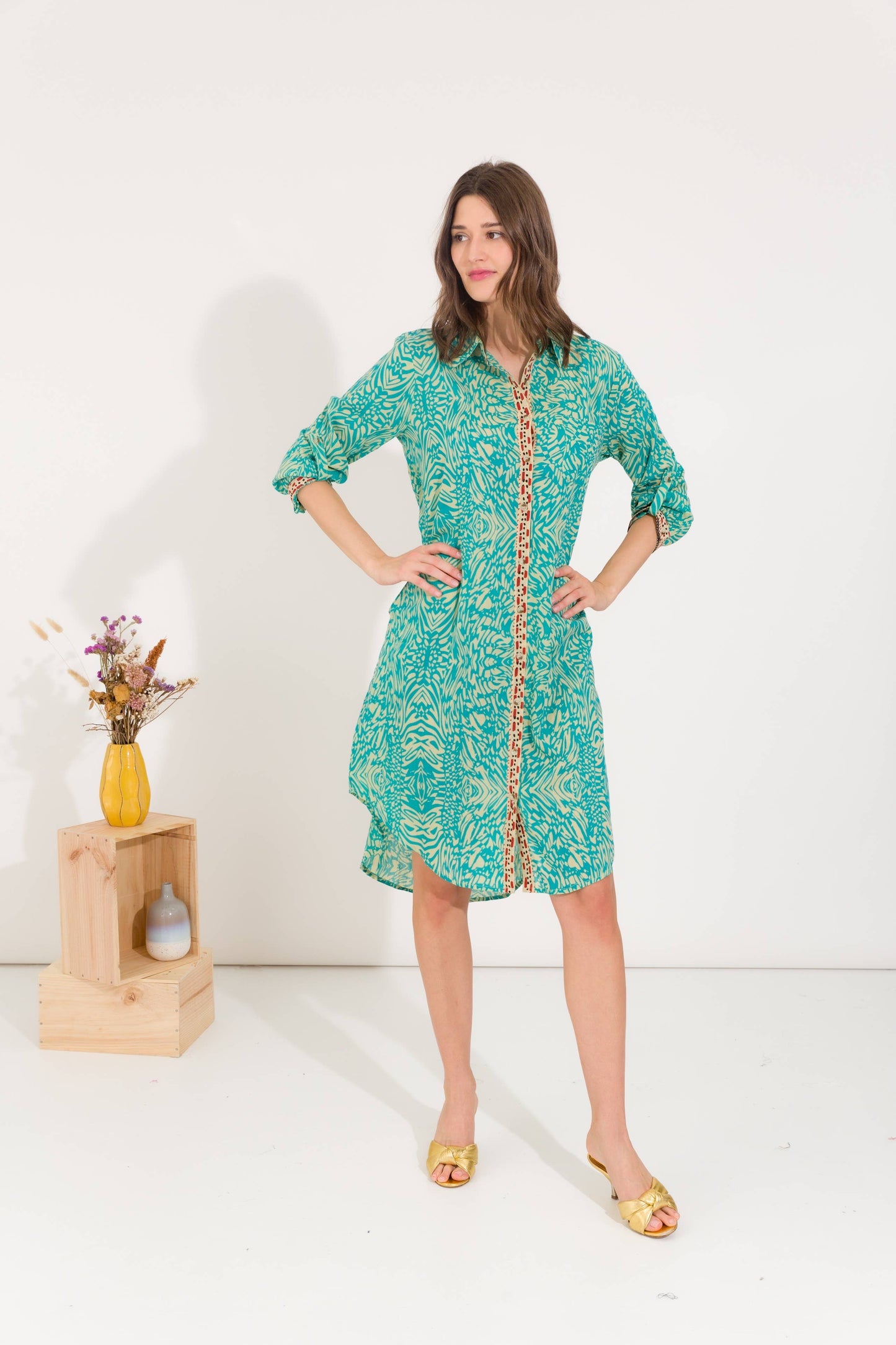 Mid-length cotton shirt dress