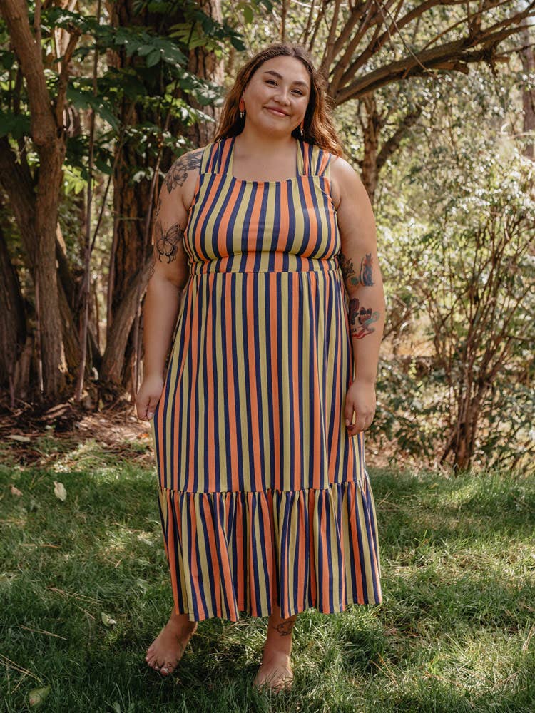 Opal Plus Size Dress Navy Chartreuse Stripe