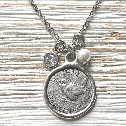 English farthing coin necklace silver England royal family