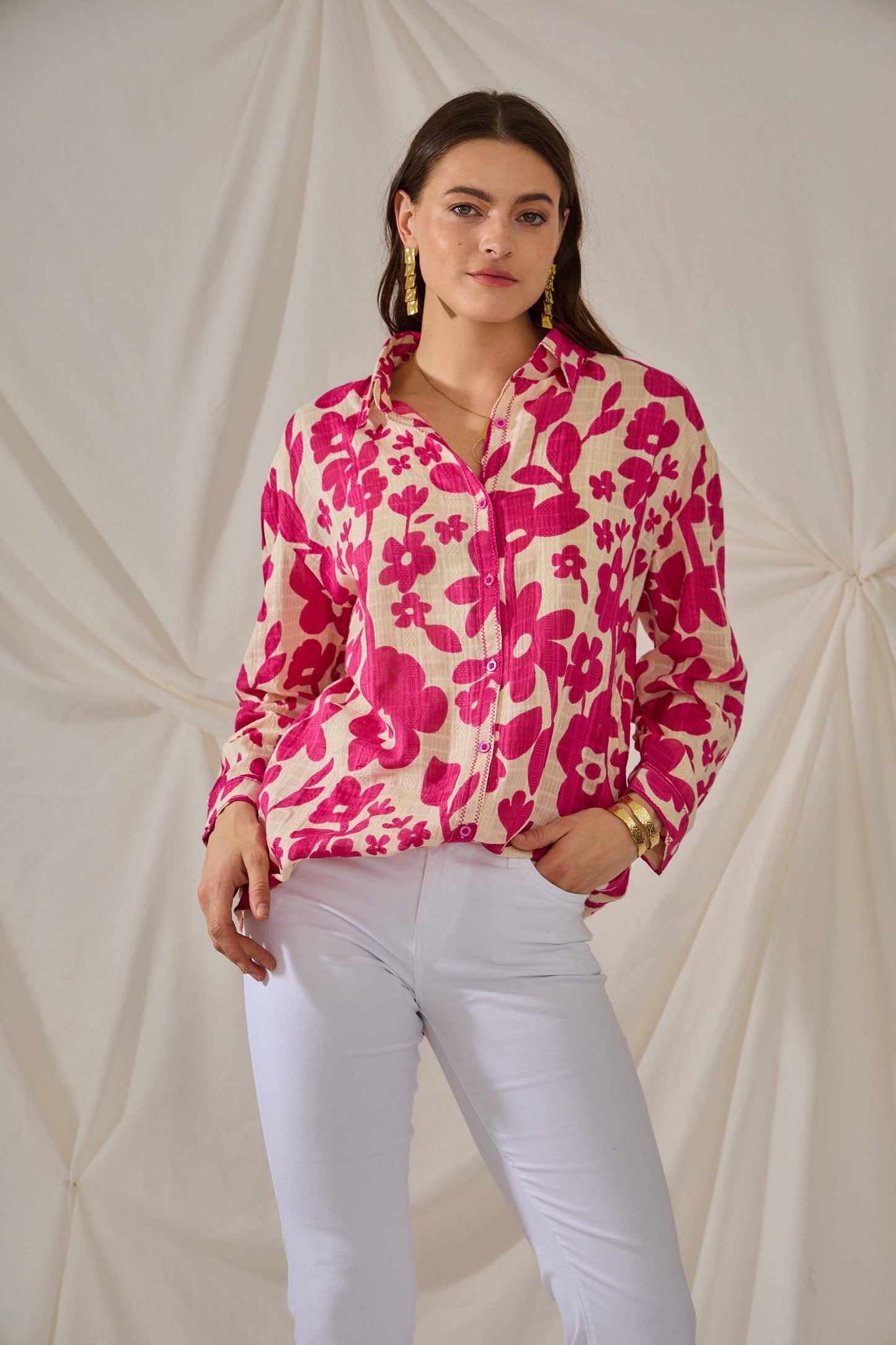 Fuschia cotton floral blouse