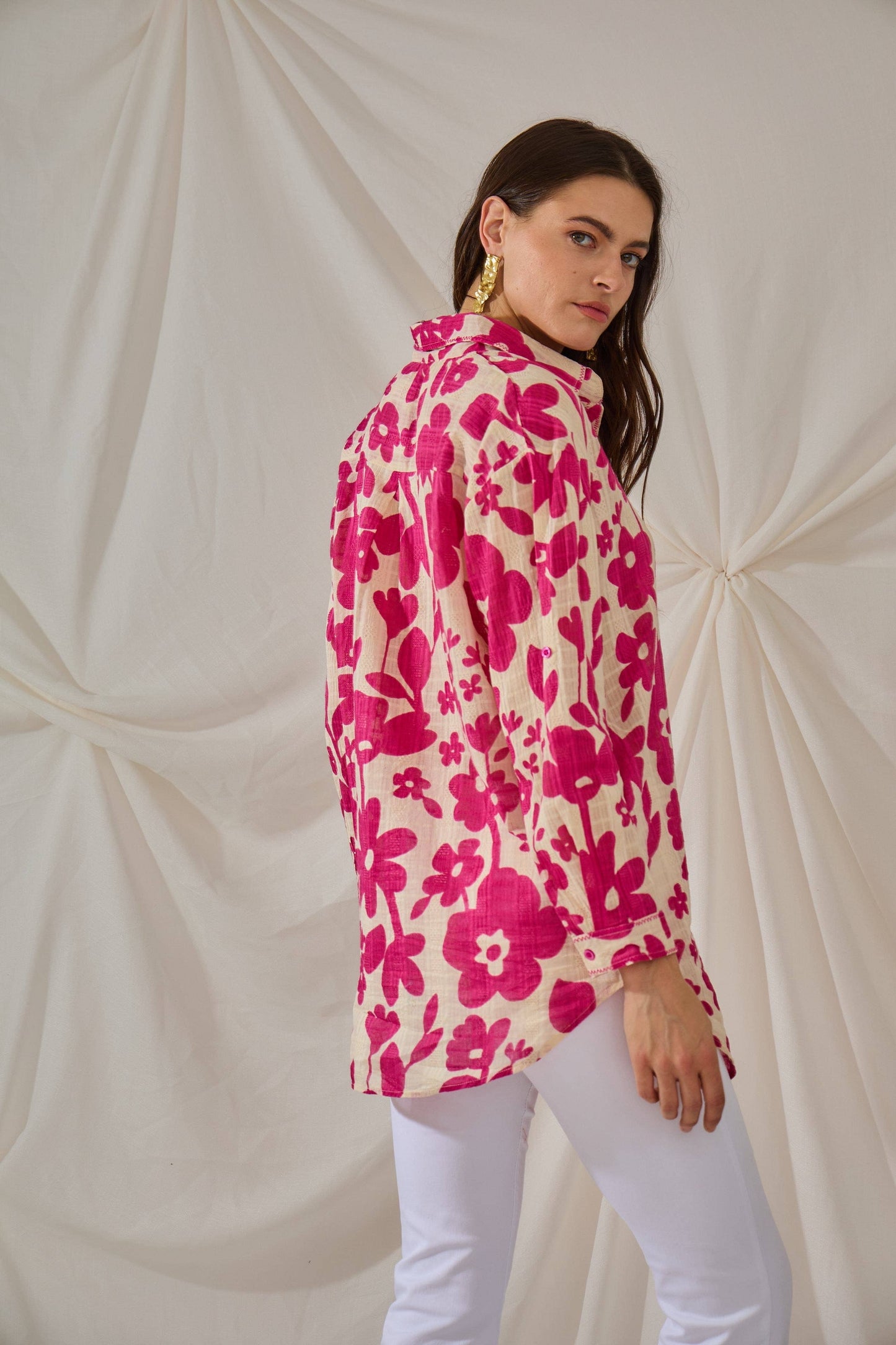 Fuschia cotton floral blouse