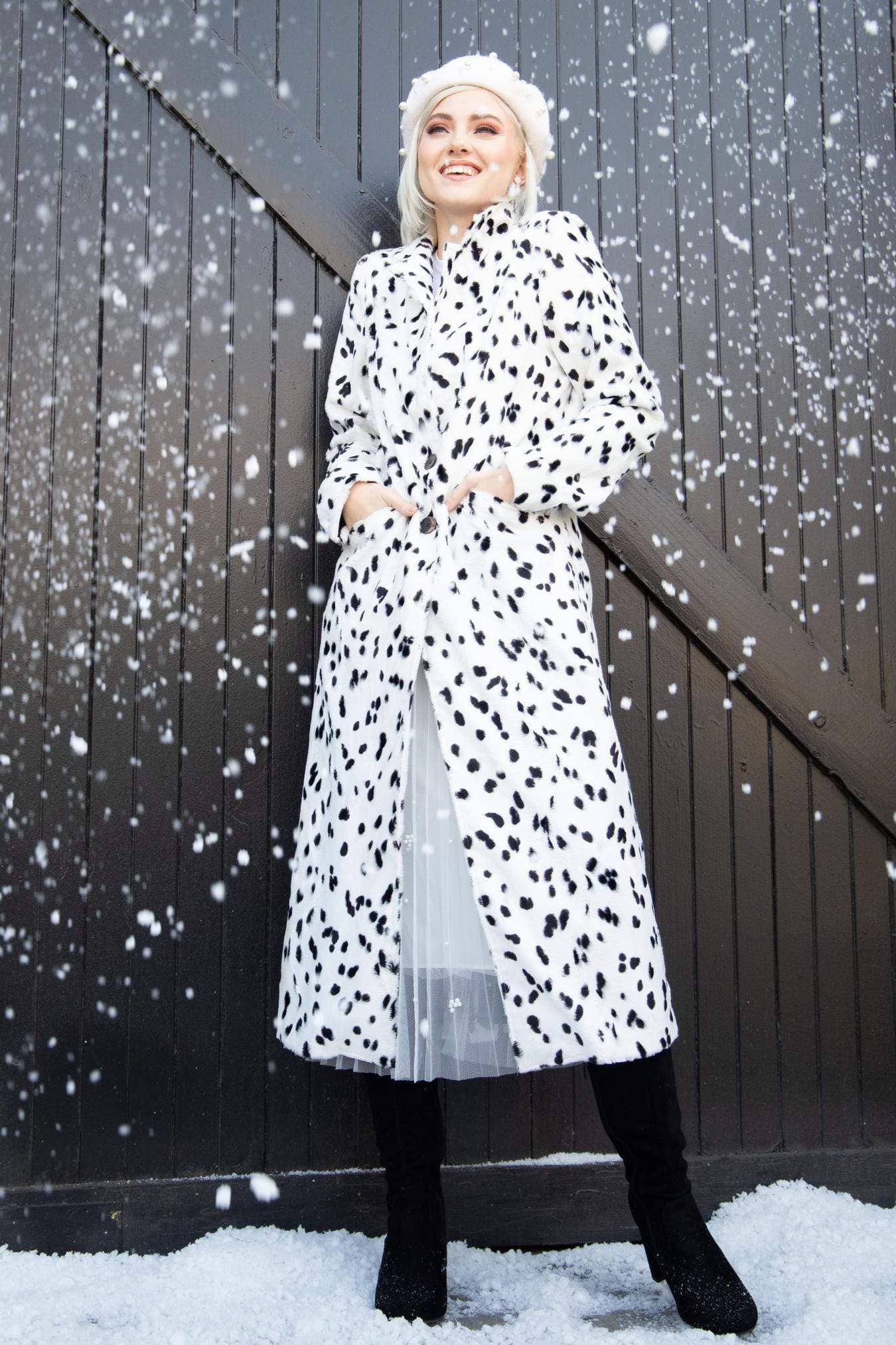 Holiday Double Breasted Long Camila Coat Dalmatian Dot