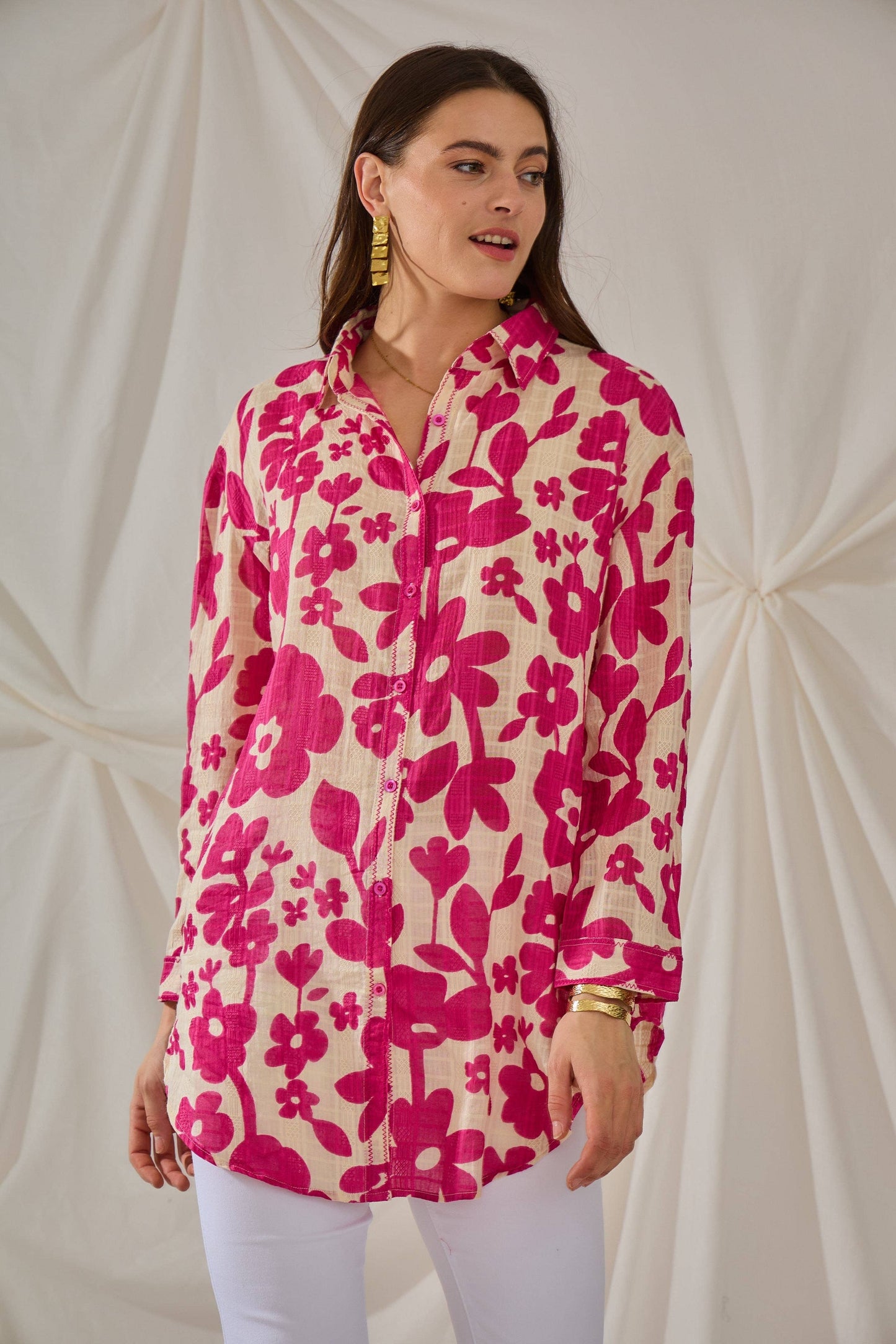 Fuschia cotton floral blouse