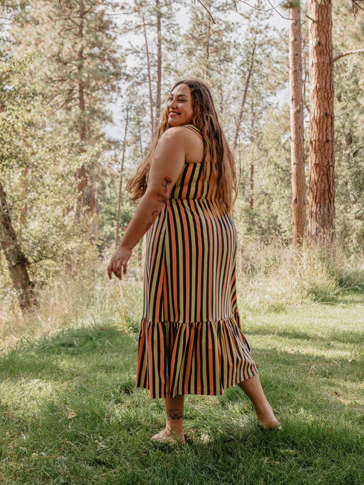 Opal Plus Size Dress Navy Chartreuse Stripe