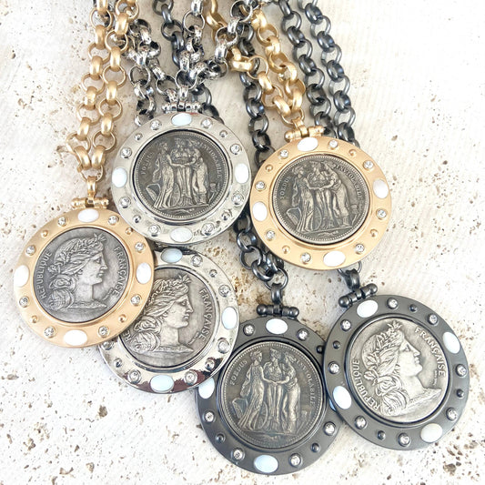 French coin necklace medallion jewelry