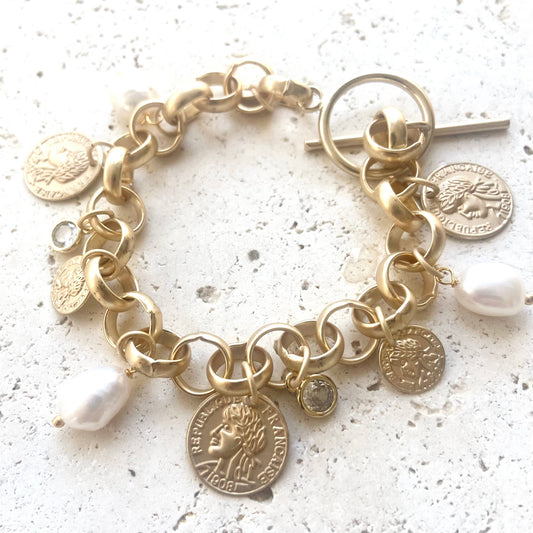 Charm bracelet French coin jewelry pearl fall jewelry