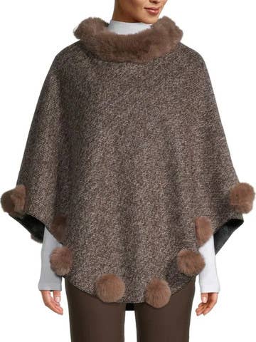 Posey Fur Pompom Poncho