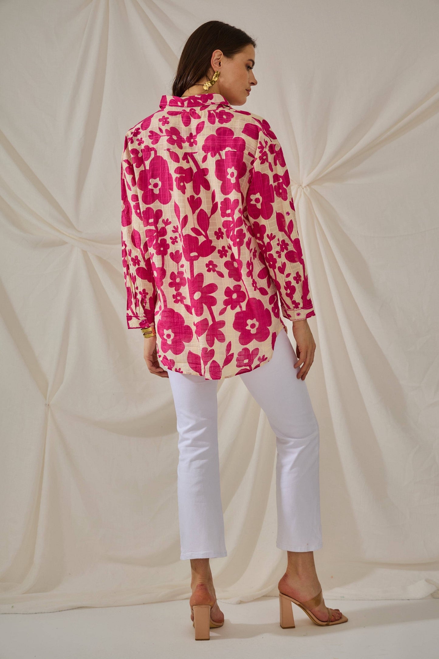 Fuschia cotton floral blouse